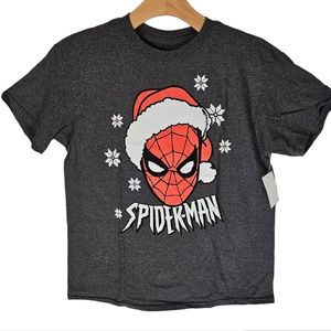 NWT Marvel Spiderman Christmas Holiday Shirt Boys Size XL Grey and Red